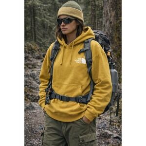 The North Face Womens Mustard Yellow Logo Hoodie Sweatshirt Med Granola Gorpcore